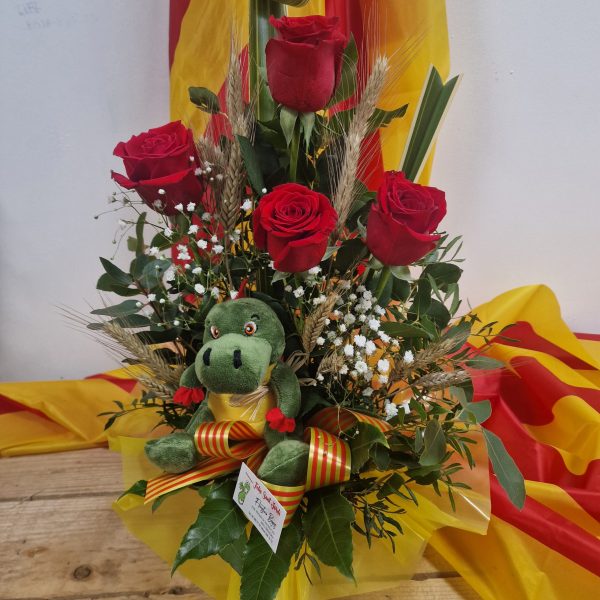 Centro de 4 rosas con dragón para Sant Jordi